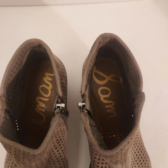 Sam Edelman Taupe Pipp Suede Perforated Chunky Heel Ankle Booties in Size 6 - Picture 9 of 13